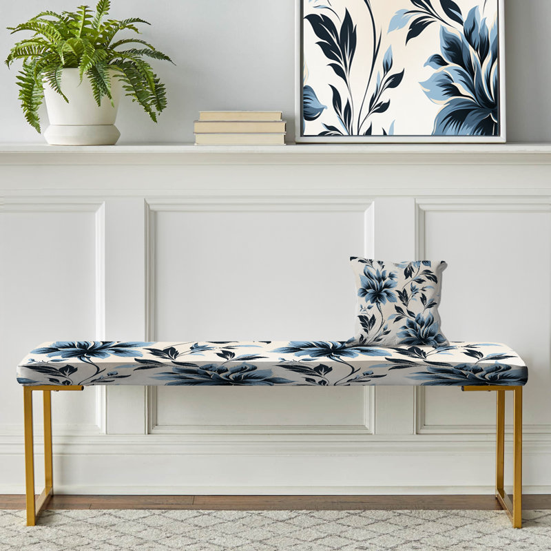 Harmonie de damas fougère - banc rembourré floral doré