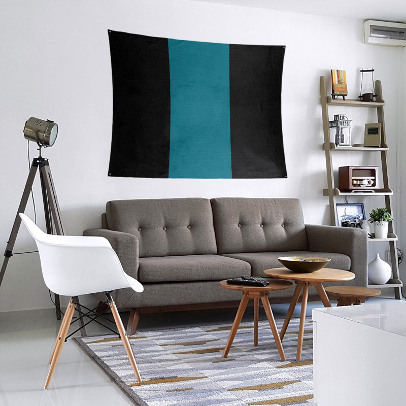 Tapisserie de polyester San Jose, Noir / bleu sarcelle foncé du Pacifique / noir, H 27,5 po x l 37,5 po