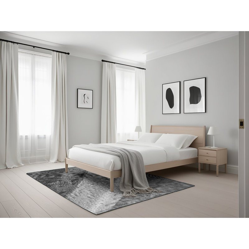 Tapis gris/zone blanche à motifs Sirstins, Rectangle 5 pi x 7 pi