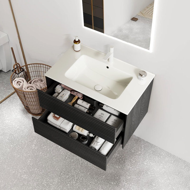 Armoire de rangement murale flottante pour salle de bain avec lavabo (robinet non inclus), 30"