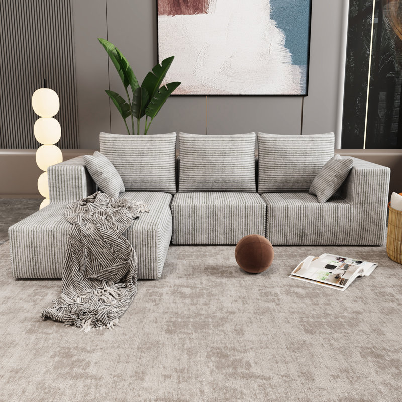 Canapé modulaire à quatre places en gris, éponge haute densité et doux, résilience, modulaire pour diverses combinaisons, très large