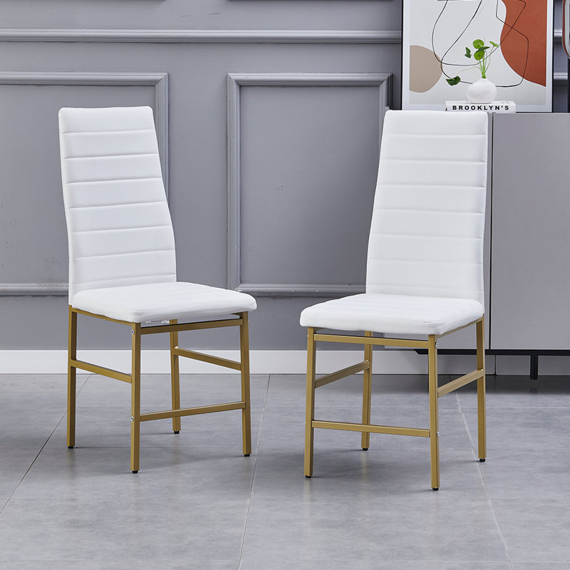Ensemble de 2 chaises de salle à manger en cuir avec dossier haut moderne et rembourré et pieds en métal pour la cuisine, la salle à manger et le salon