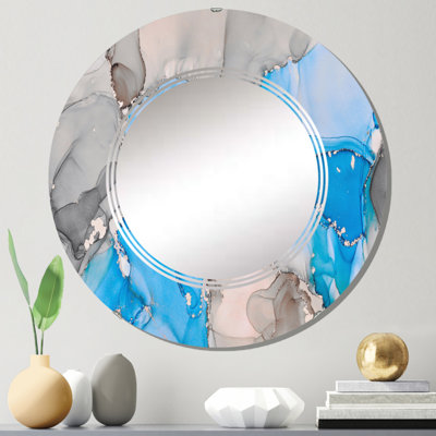Bleu et gris luxueux abstrait Art fluide II - miroir mural moderne