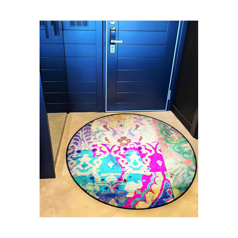 Multicolored Ethnic Pattern Woven Base Modern Decorative Carpet, Round 2'8"