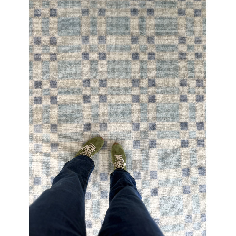 Hand Knotted Wool Checkered Area Rug, Square 12'