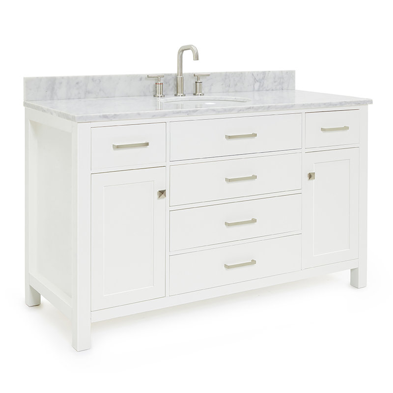 Ensemble de meuble-lavabo simple 54 po avec plateau en marbre de Carrare Aberdeenshire, Blanc