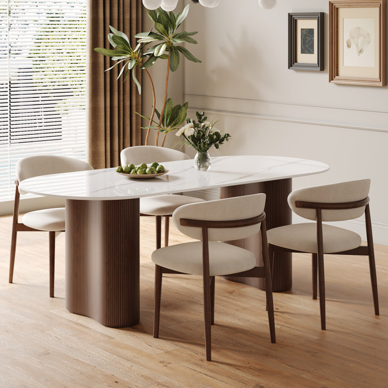 4 Person Dining Table Set With 71" Oval Dining Table & 4 Solid Wood Chairs, 5 Pieces: Table, 4 Chairs