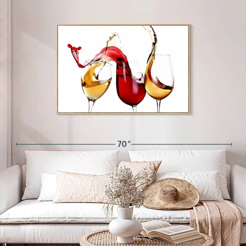 Splashing Wine, Floating Frame Natural Wood, 43" X 29"