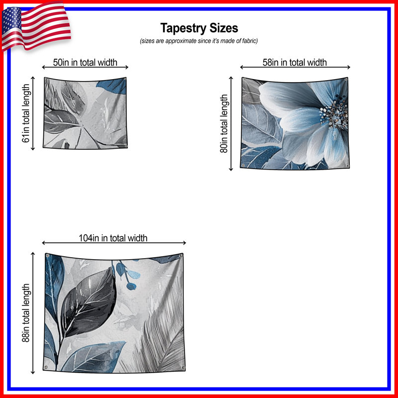 Tapisserie murale florale - Décoration murale nature, H 104 po x 88 avec 4 œillets