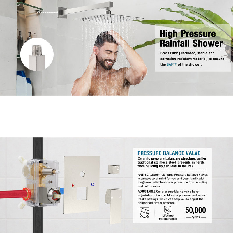 Système de douche complet à pression équilibrée avec valve brute