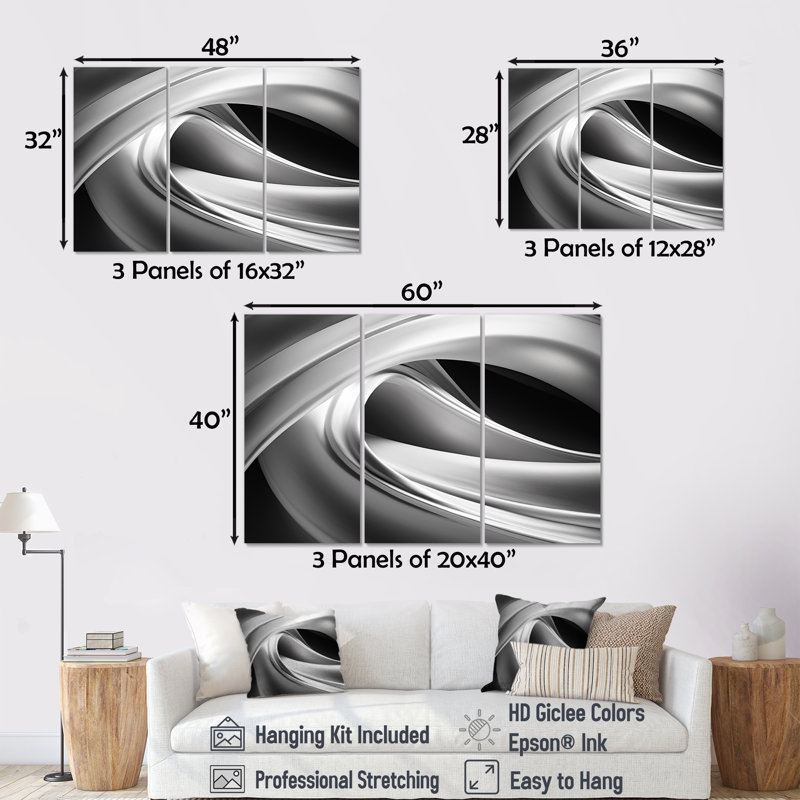 «Silver Speed I», ensemble d'art mural fractal, Toile tendue, H 40 po x l 60 po x P 1 po