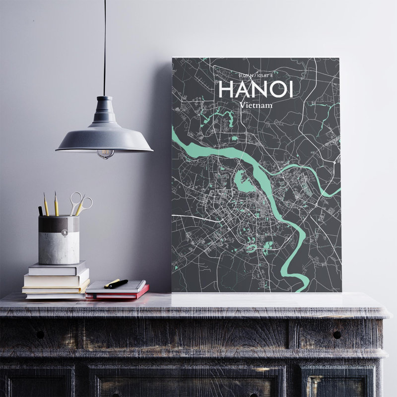 Hanoi, carte de la ville, impression, Vert/gris, H 27,6 po x l 19,7 po