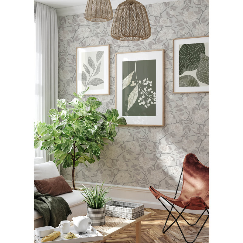 Papier peint Betsey Moss Rosebush, Blanc / blanc cassé