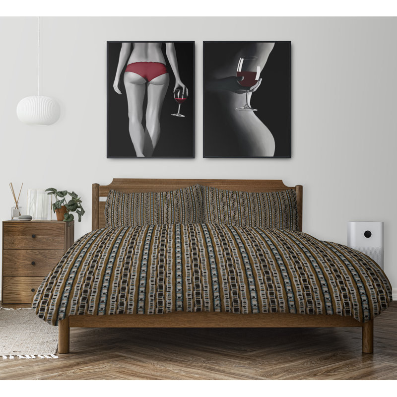 Polyester Twill Striped Duvet Cover, Queen Duvet Cover + 2 Standard Pillowcases