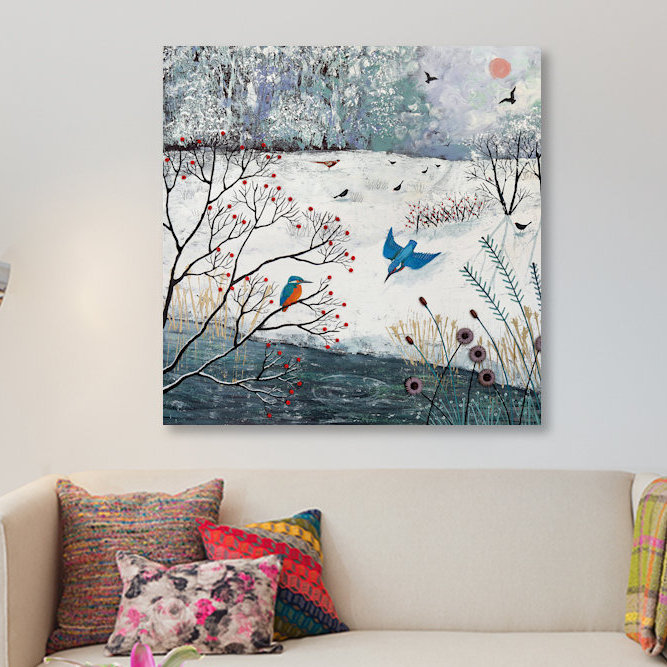 «Winter Kingfishers», reproduction sur toile, H 37 po x l 37 po x P 1,5 po, Toile tendue