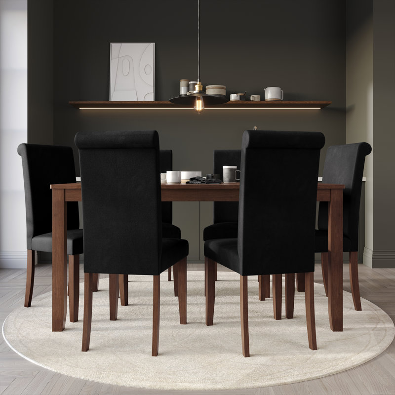 Colwell Wooden Dining Chair With 59"L Dining Table, 7 Pieces: Table, 6 Chairs, Black