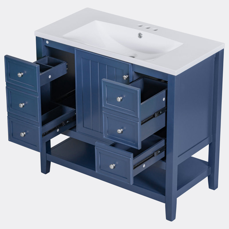 Meuble-lavabo sur pied simple 36 po avec plateau en céramique Shanniece