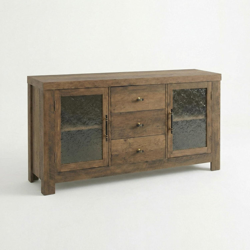 54-inch Buffet Sideboard with 2 Glass Doors & 3 Drawers, Coffee Bar & TV Stand for Living Room, Tan