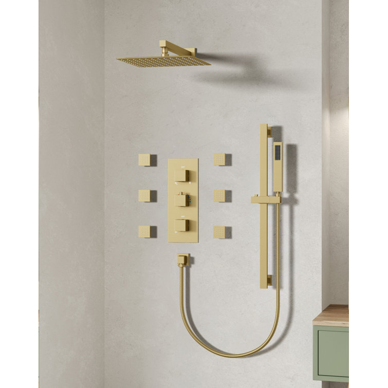 RelaxaJet Thermostatic Shower Faucet 12" Rainfall Shower Head with Slide Bar Handheld Spray