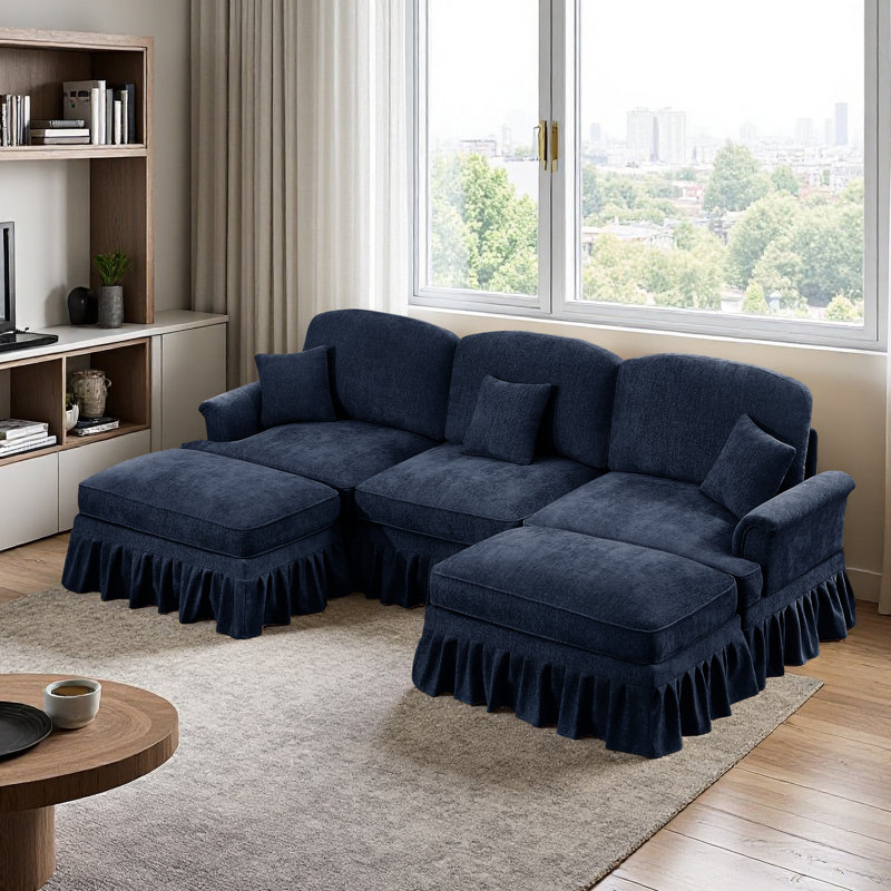 Sectionals Sofa, Living Room Set, U Shape Sofa, Chenille Fabric,  For Living Room, Blue Chenille