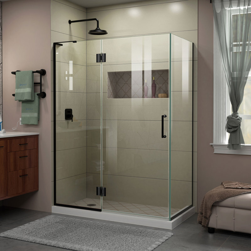 Cabine de douche rectangulaire à charnière 48,38 po x 72 po Unidoor-X, Noir mat, Côté gauche, 48.375" W x 34" D36