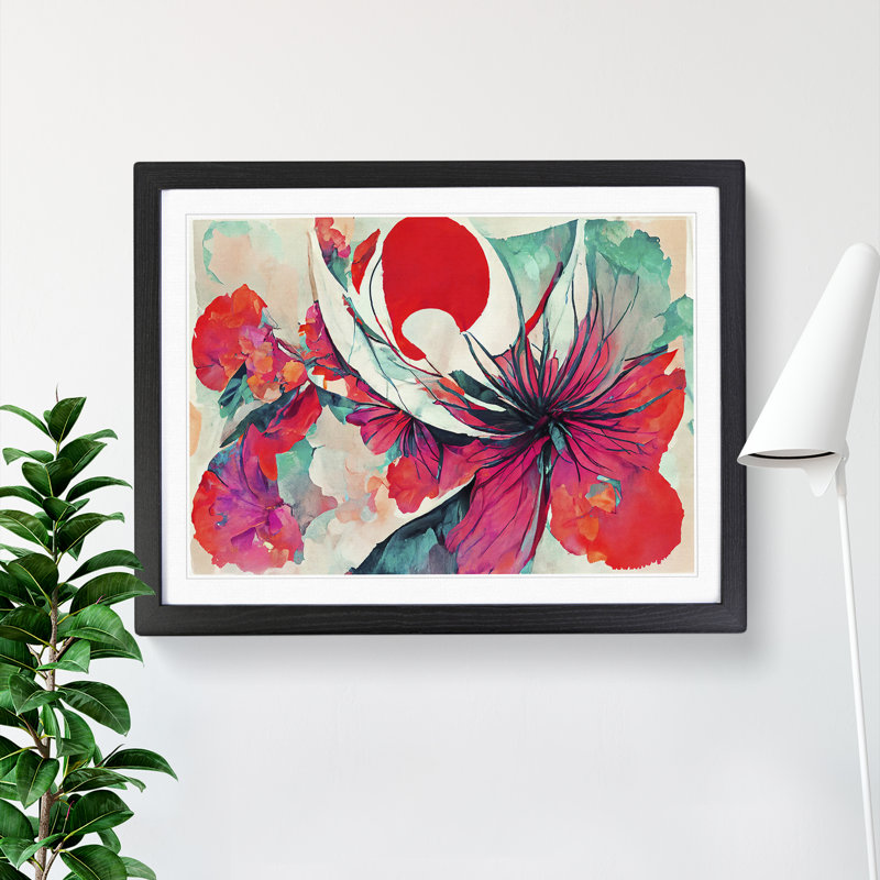 Floral - Single Picture Frame Print, Black, 25cm H x 34cm W x 2cm D
