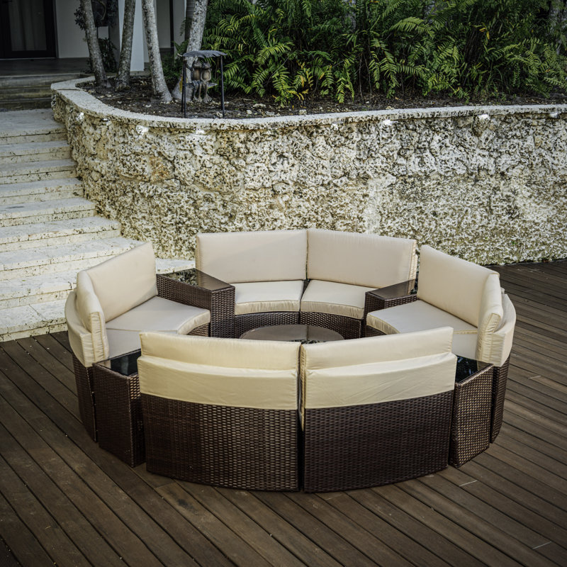 Ensemble de conversation d'extérieur 8 personnes avec coussins Slunce, Coussin beige / structure brune