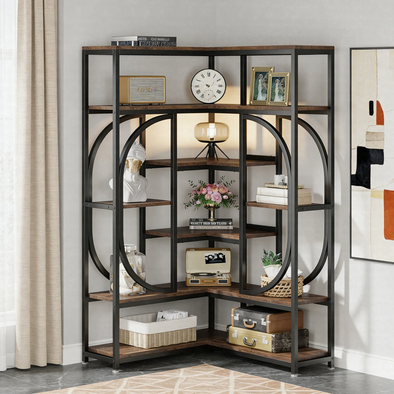 69" L-Shaped Corner Bookshelf, 7-Tier Industrial Freestanding Bookcase Display Rack