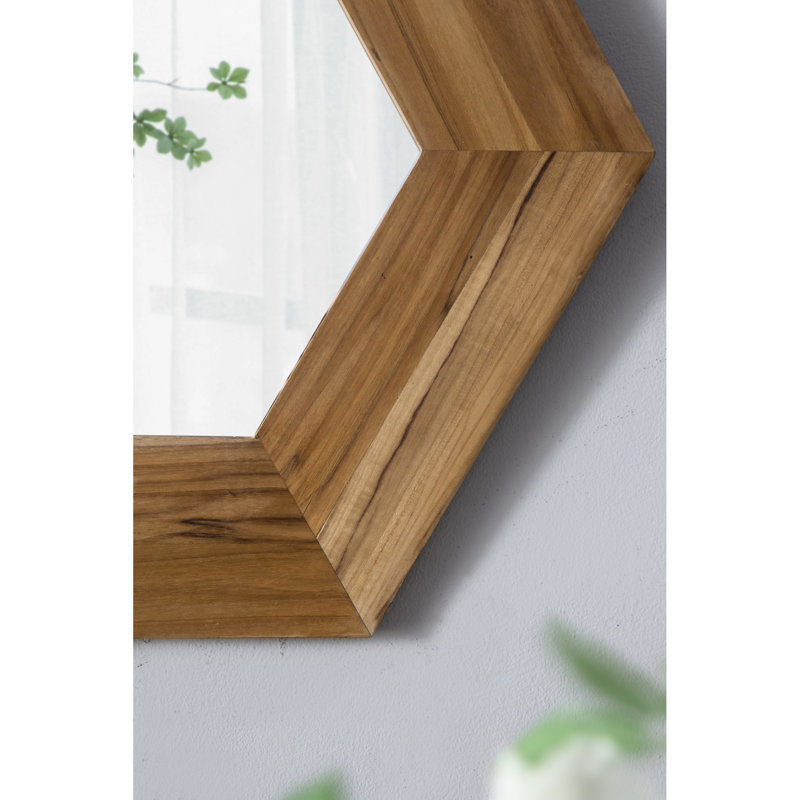 Miroir hexagonal de 18,5 po avec bordure en bois massif, décoration de salle de bain dans le couloir, bouclier hexagonal pour les murs, décoration idéale pour la maison
