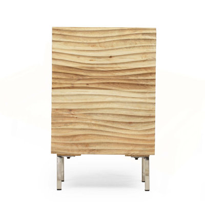 Charming Mango Wood Nightstand with Unique Wave Design and Ample Storage, Perfect for Modern Home Decor