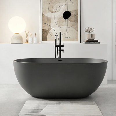 Oval Solid Surface Bathtub, Freestanding Soaking Bathtub
