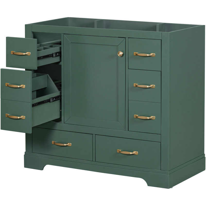 Meuble-lavabo de salle de bain - 36 po, bois massif +, 6 tiroirs, base d'armoire rectangulaire, tablette réglable, moderne, autoportant, assemblage
