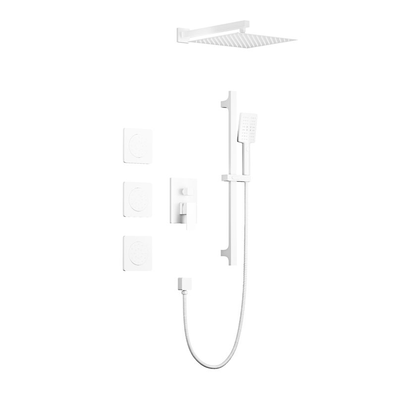 Bathroom Shower, , Brass, Shower Head, Hand Slide Bar System With Bodysprays - Rain Bar, White, White