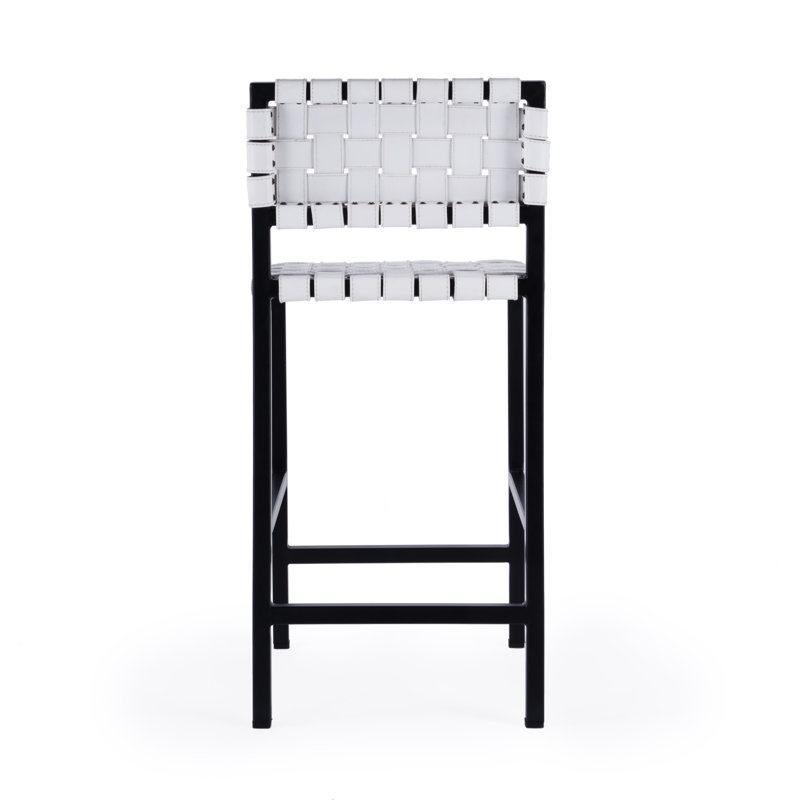 Bromley Iron and Leather 24.5" Counter Stool, White/Black