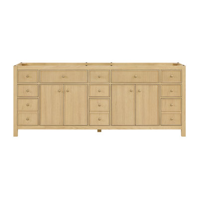 Meuble-lavabo double 84 po Rian en chêne scandinave, sans comptoir, sans lavabo, garniture bronze satiné