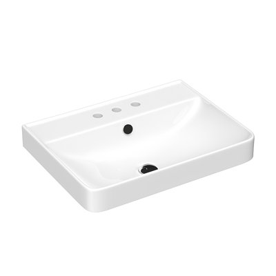 Lavabo de salle de bain mural ou encastré avec trois trous de robinet en blanc brillant Prime 60