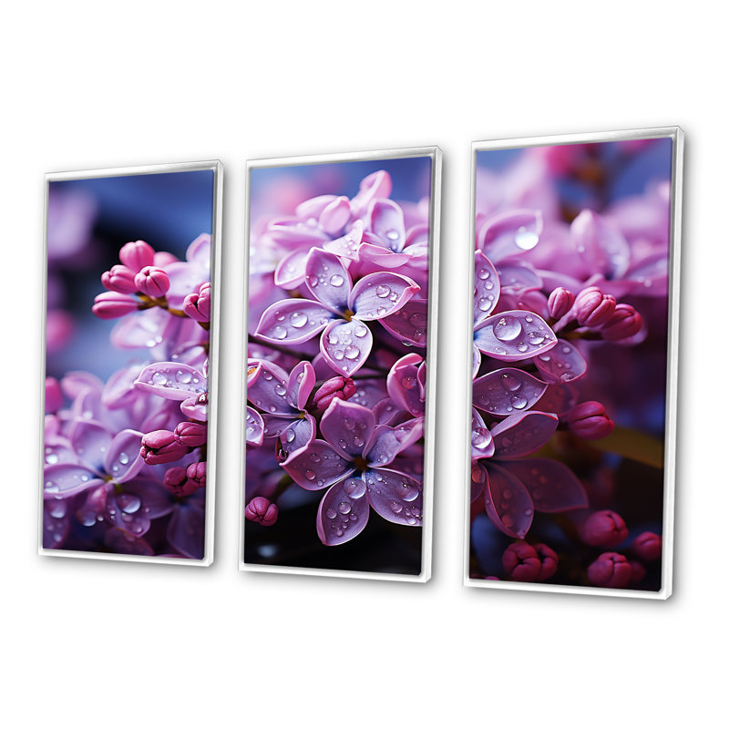 «Pink Lilacs Photo Harmony I», ensemble d'art sur toile lilas, Cadre flottant blanc, H 32 po x l 48 po x P 1 po