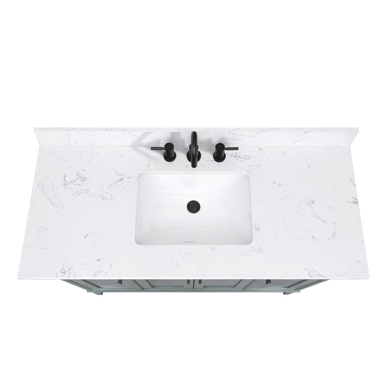 Madison 48" Single Bathroom Vanity with Carrara Marble Top, Cala White Engineered Stone, Smoke Green