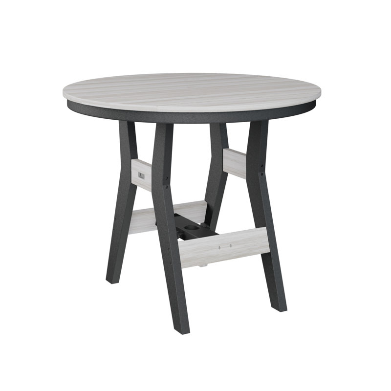 Harbor Outdoor Round Bar Table, Seashell, Black