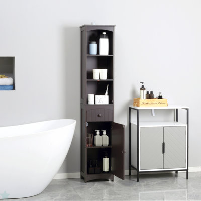 Bathroom Storage Cabinet, Free Standing Bathroom Storage Unit, Tall Linen Tower With 3-Tier Shelves And Drawer
