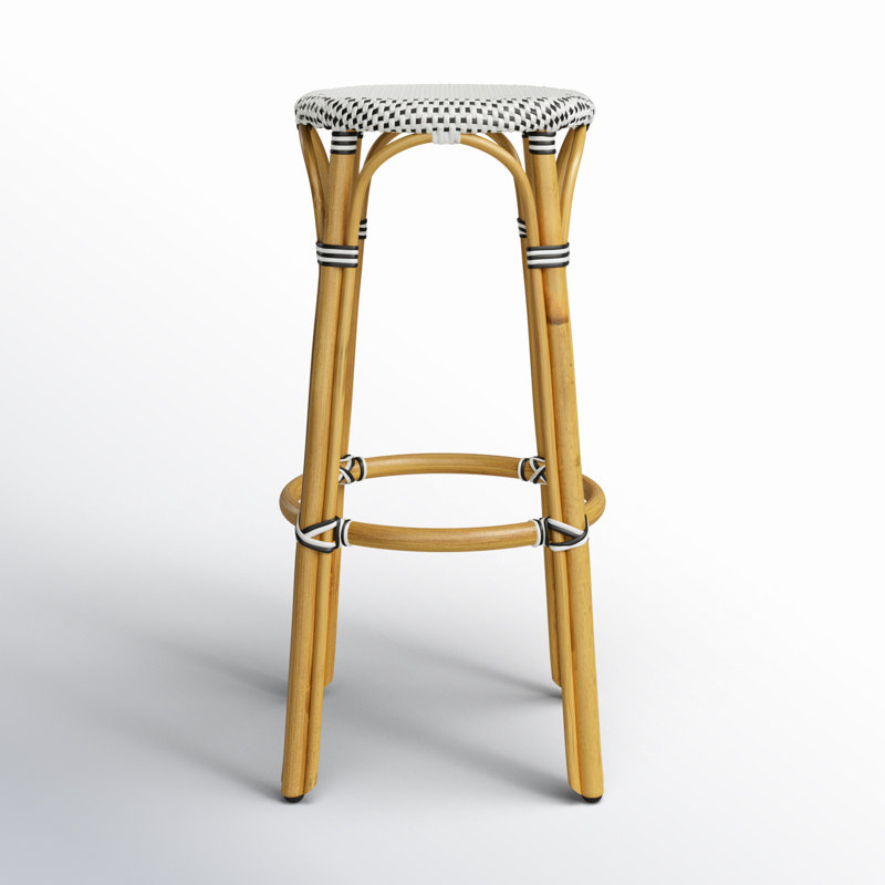 Alastair Bar & Counter Stool, White/Black Dot/Natural Rattan Frame, Bar Stool (30" Seat Height)