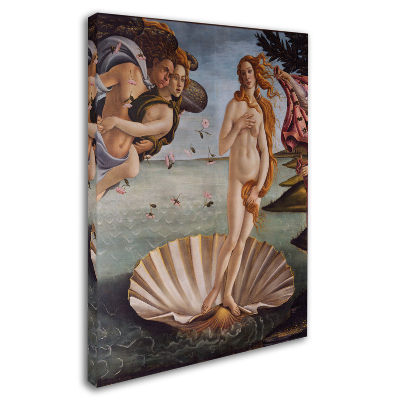 « naissance of venus 1484 », reproduction sur toile tendue, H 32 po x l 24 po x P 2 po, Noir