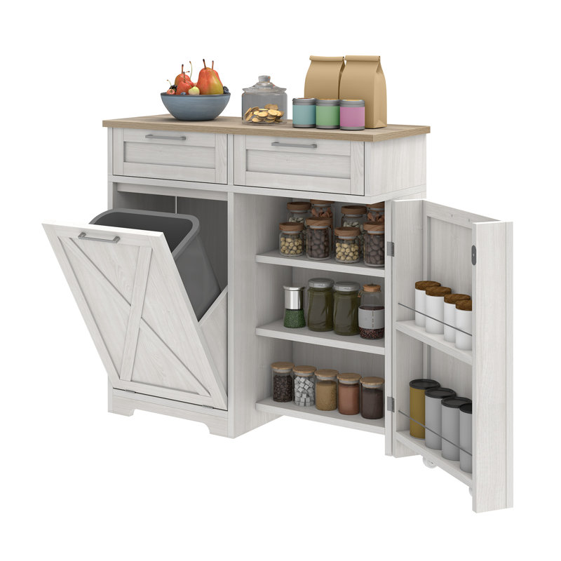 Armoire à poubelle inclinable 10 gallons avec tablette et tiroirs réglables