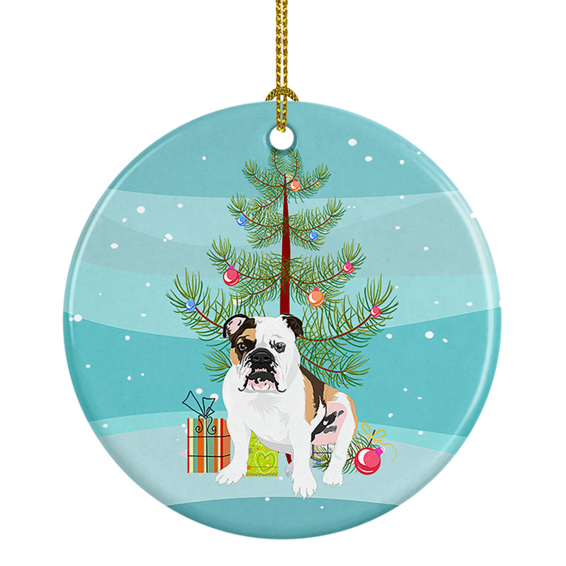 Ornement de Noël en céramique en forme de bouledogue anglais tricolore no. 3, Bouledogue anglais tricolore # 3