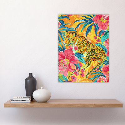 Wall Art Print Leopard in Lily Jungle Vibrant Painting Poster