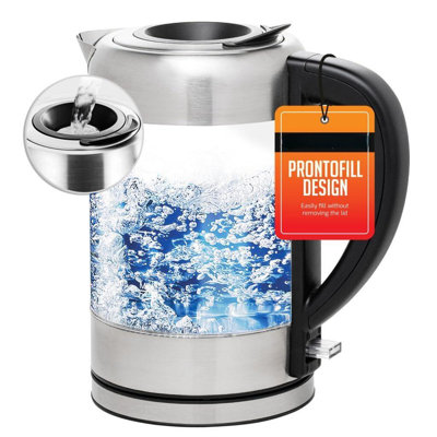 Electric Kettle With 1.7L Borosilicate Glass, 1500W Instant Water Boiler And Heater For Coffee Or Tea, BPA Free, Easy To Fill Lid, Auto Shut-Off And Boil Dry Protection, Silver