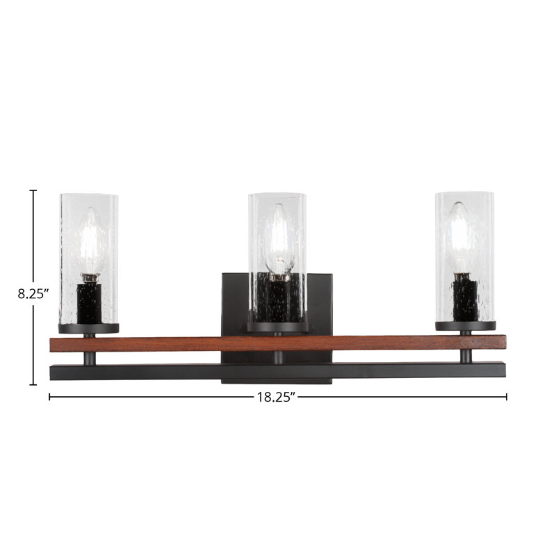 Barre d'éclairage de salle de bain 3 lumières Belmont, Noir mat / bois peint