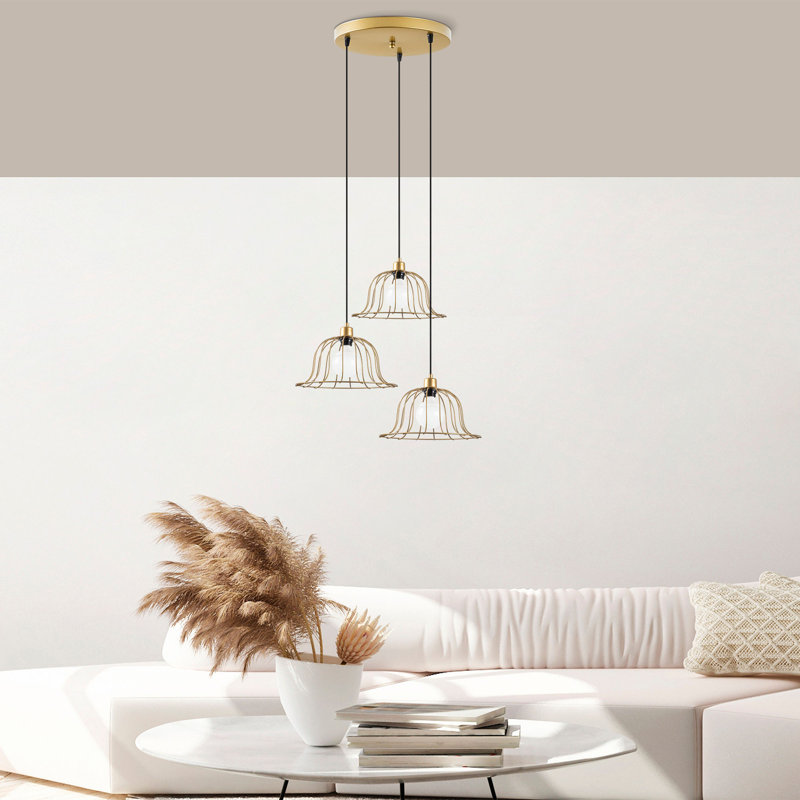 Modern Shiny Gold Chandelier, 24.4 x 24.4 x 47.6 inches | Metal Body, Adjustable Height, 90 cm Cable | 3 x E27 Socket (Max 40W) | Glamorous Design for Dining Room & Living Spaces, IP20 Rated