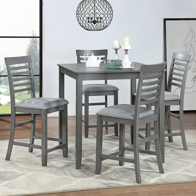 Ensemble de table de salle à manger Lykes, ensemble de table carrée en bois pour 4 personnes, table carrée et 4 chaises rembourrées