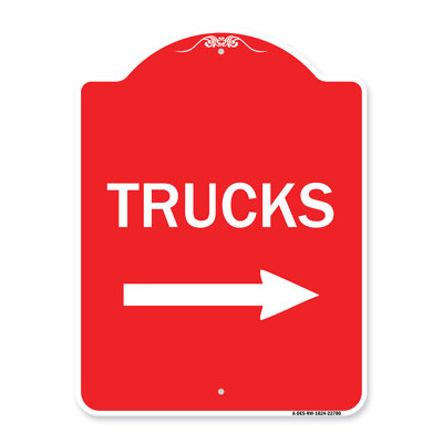 Enseigne Signmission Designer Series - Camions Enseignes (avec flèche droite) | Panneau architectural rouge et blanc en aluminium de gros calibre 18 po x 24 po | Protégez votre entreprise et votre commune | Fabriqué aux États-Unis
